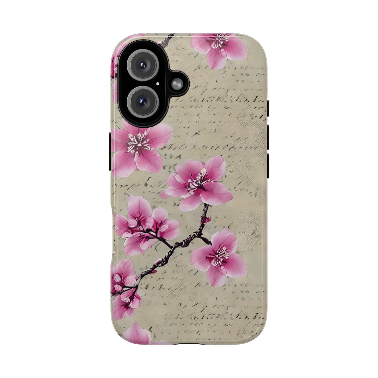 Vintage Pink Cherry Blossom Floral Script Protective Case