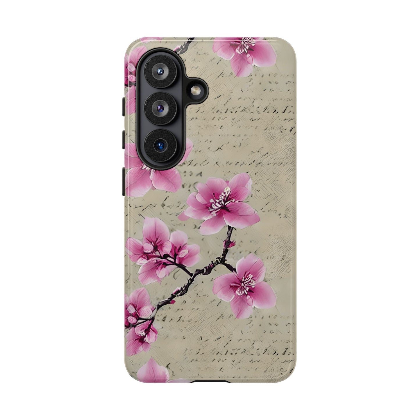 Vintage Pink Cherry Blossom Floral Script Protective Case