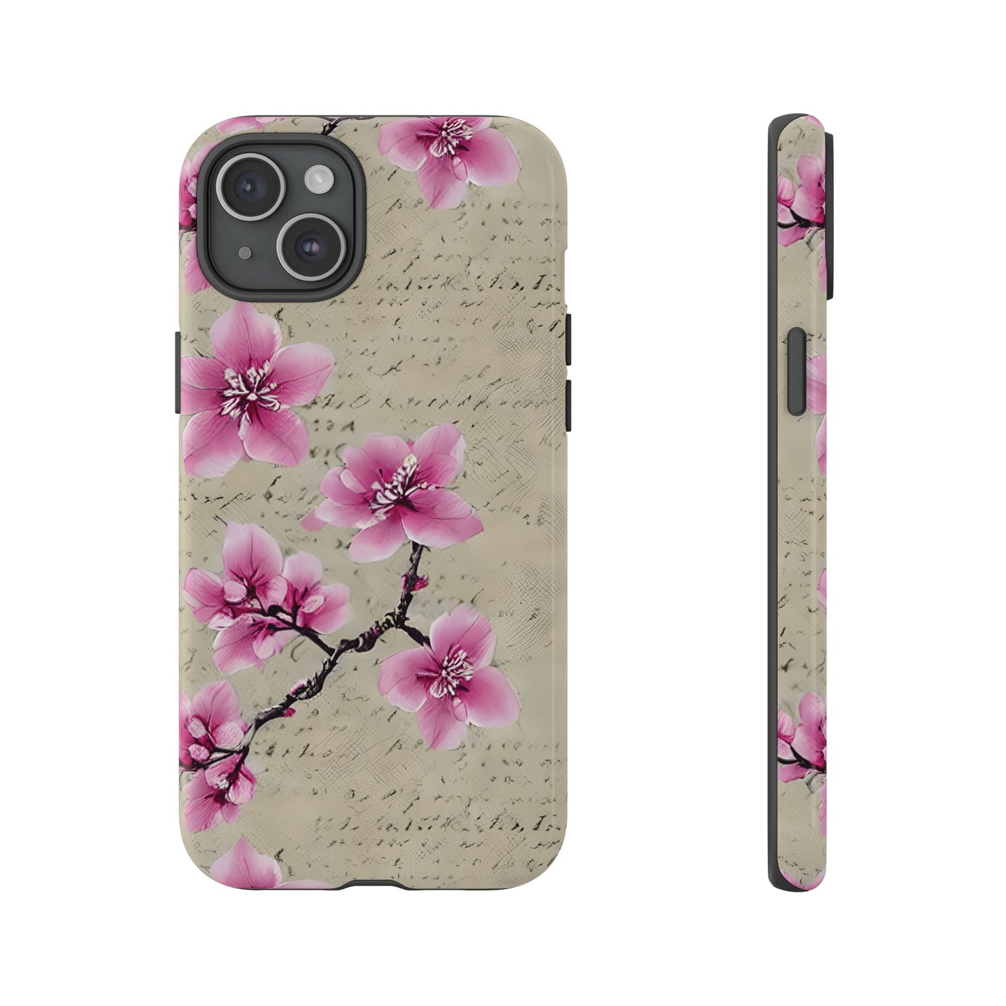 Vintage Pink Cherry Blossom Floral Script Protective Case