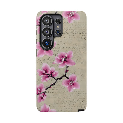 Vintage Pink Cherry Blossom Floral Script Protective Case