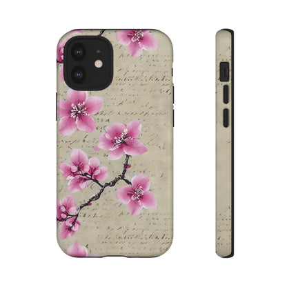 Vintage Pink Cherry Blossom Floral Script Protective Case