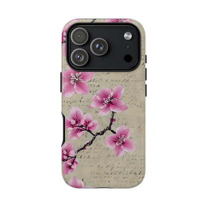Vintage Pink Cherry Blossom Floral Script Protective Case