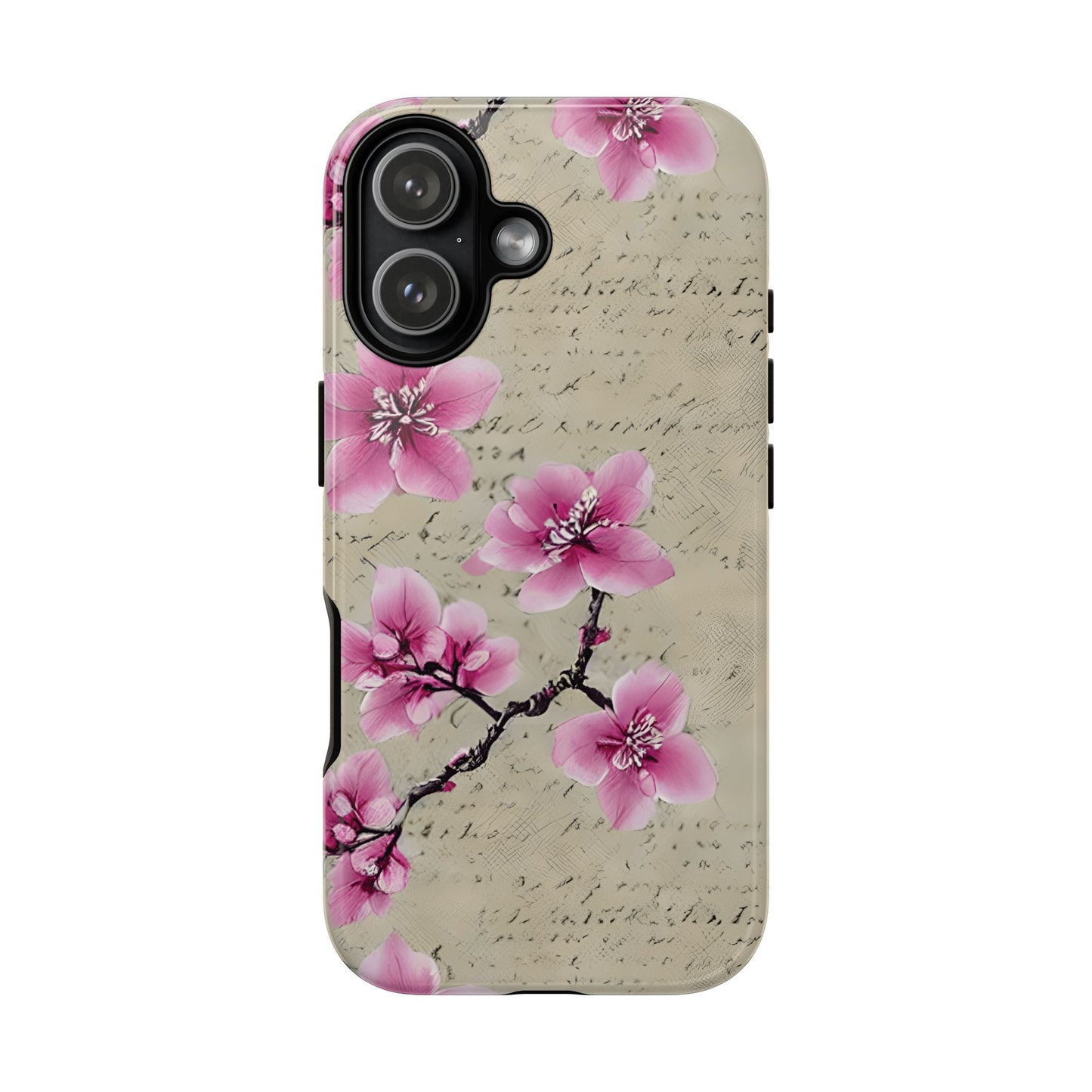 Vintage Pink Cherry Blossom Floral Script Protective Case