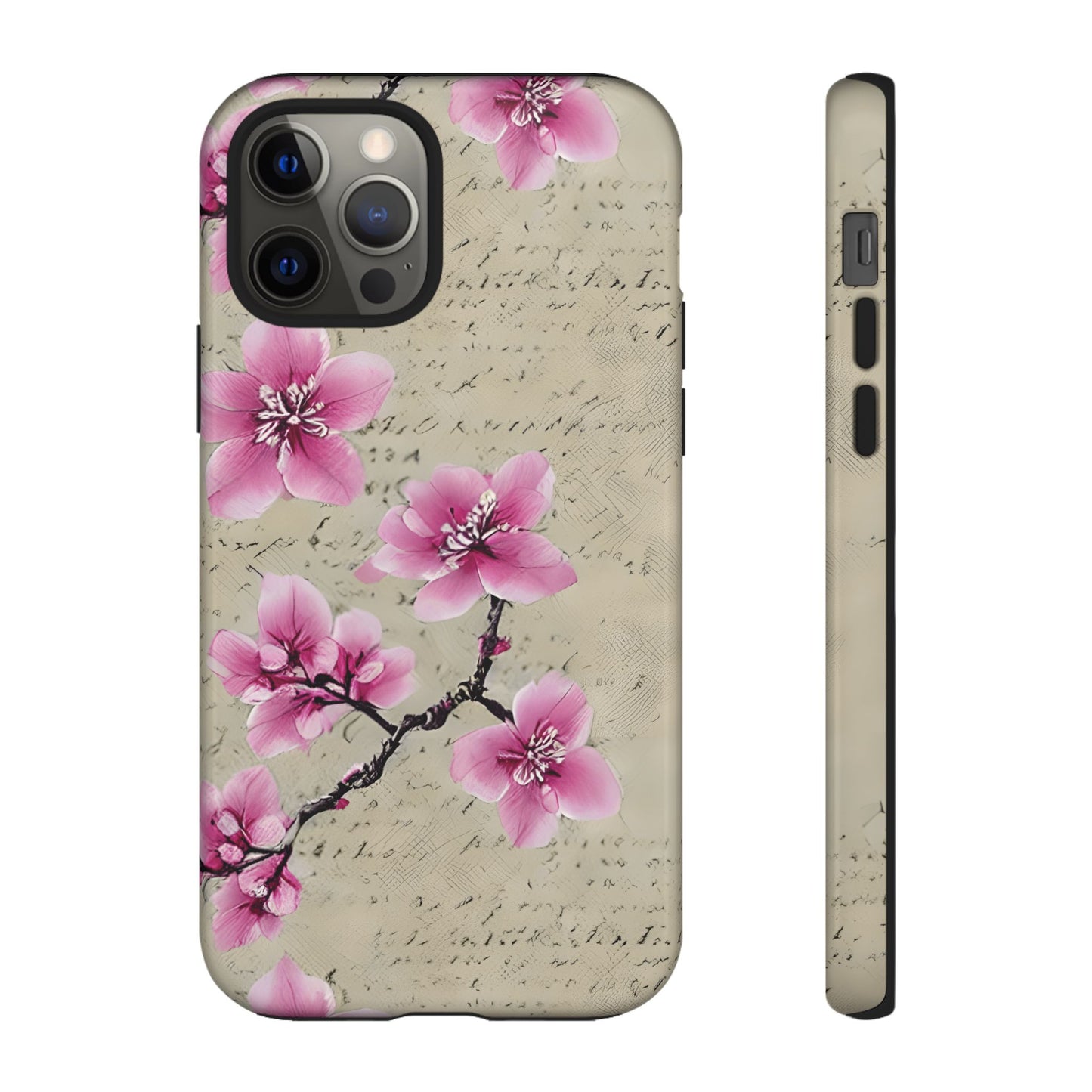 Vintage Pink Cherry Blossom Floral Script Protective Case