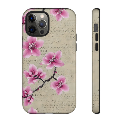 Vintage Pink Cherry Blossom Floral Script Protective Case