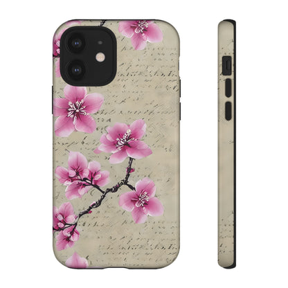Vintage Pink Cherry Blossom Floral Script Protective Case
