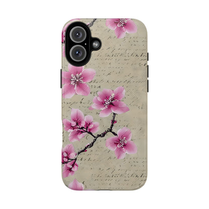 Vintage Pink Cherry Blossom Floral Script Protective Case