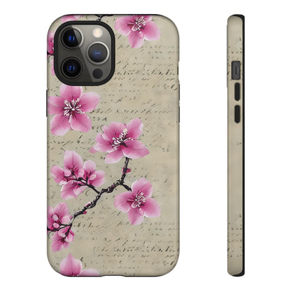 Vintage Pink Cherry Blossom Floral Script Protective Case