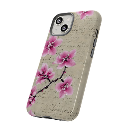 Vintage Pink Cherry Blossom Floral Script Protective Case