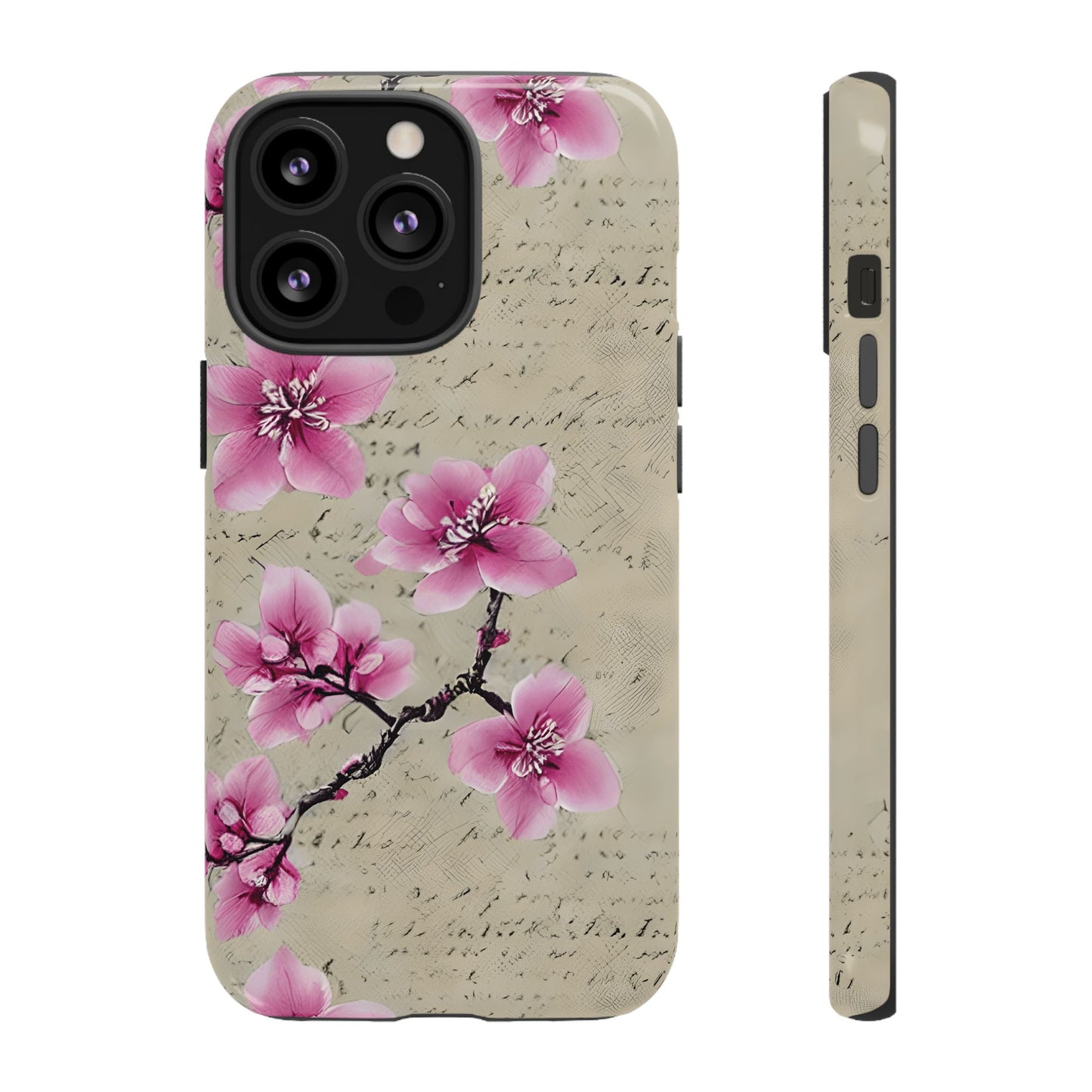 Vintage Pink Cherry Blossom Floral Script Protective Case