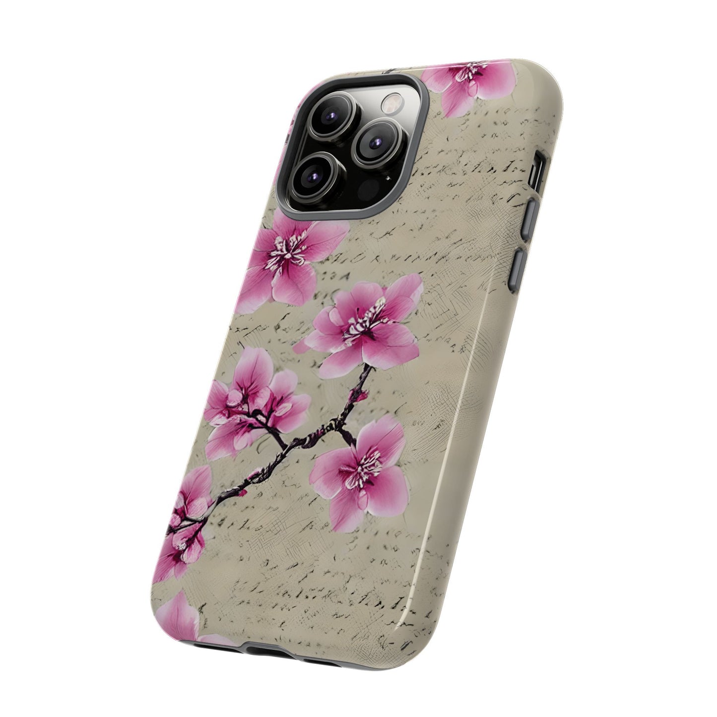 Vintage Pink Cherry Blossom Floral Script Protective Case