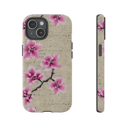 Vintage Pink Cherry Blossom Floral Script Protective Case