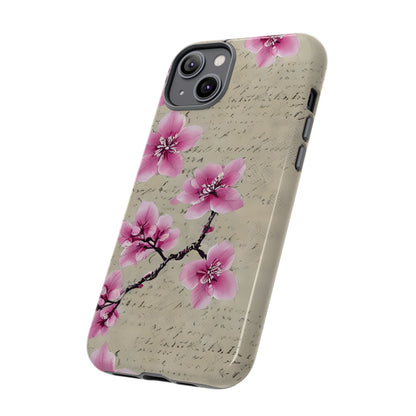 Vintage Pink Cherry Blossom Floral Script Protective Case