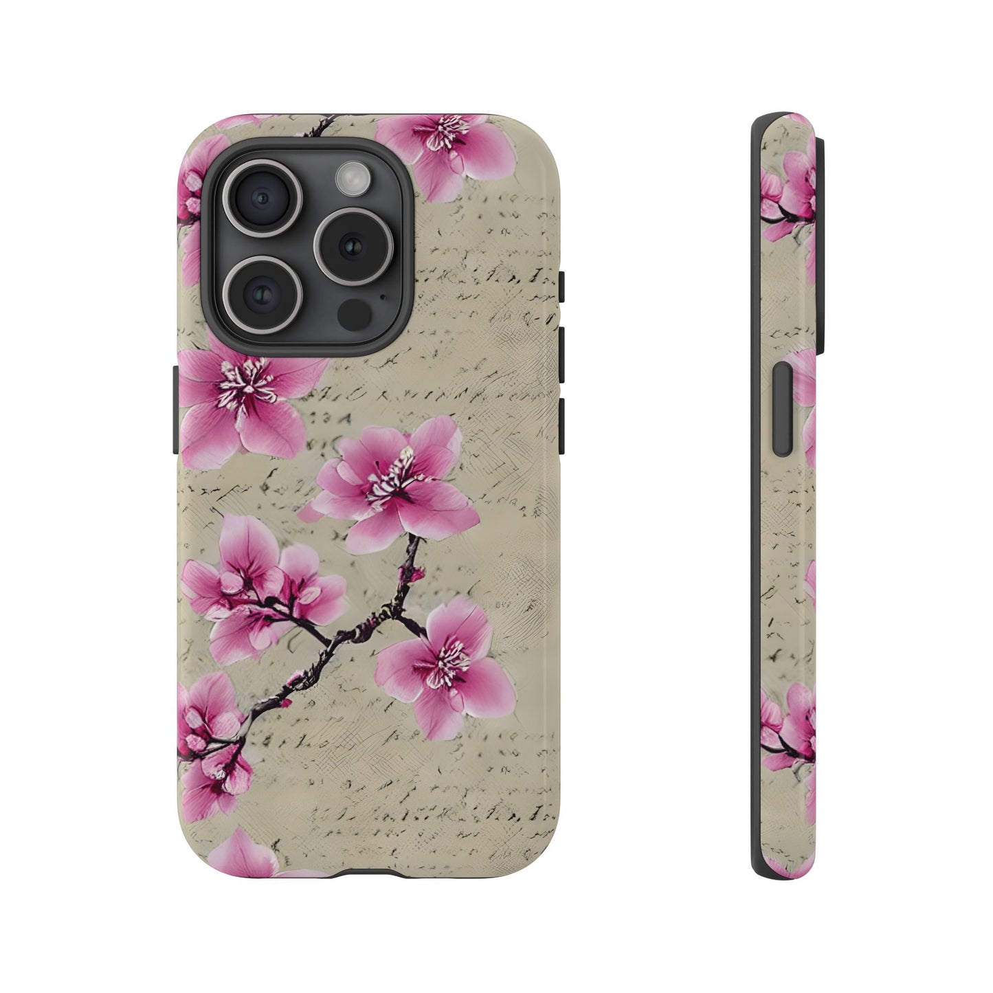 Vintage Pink Cherry Blossom Floral Script Protective Case