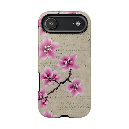 Vintage Pink Cherry Blossom Floral Script Protective Case