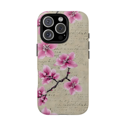 Vintage Pink Cherry Blossom Floral Script Protective Case