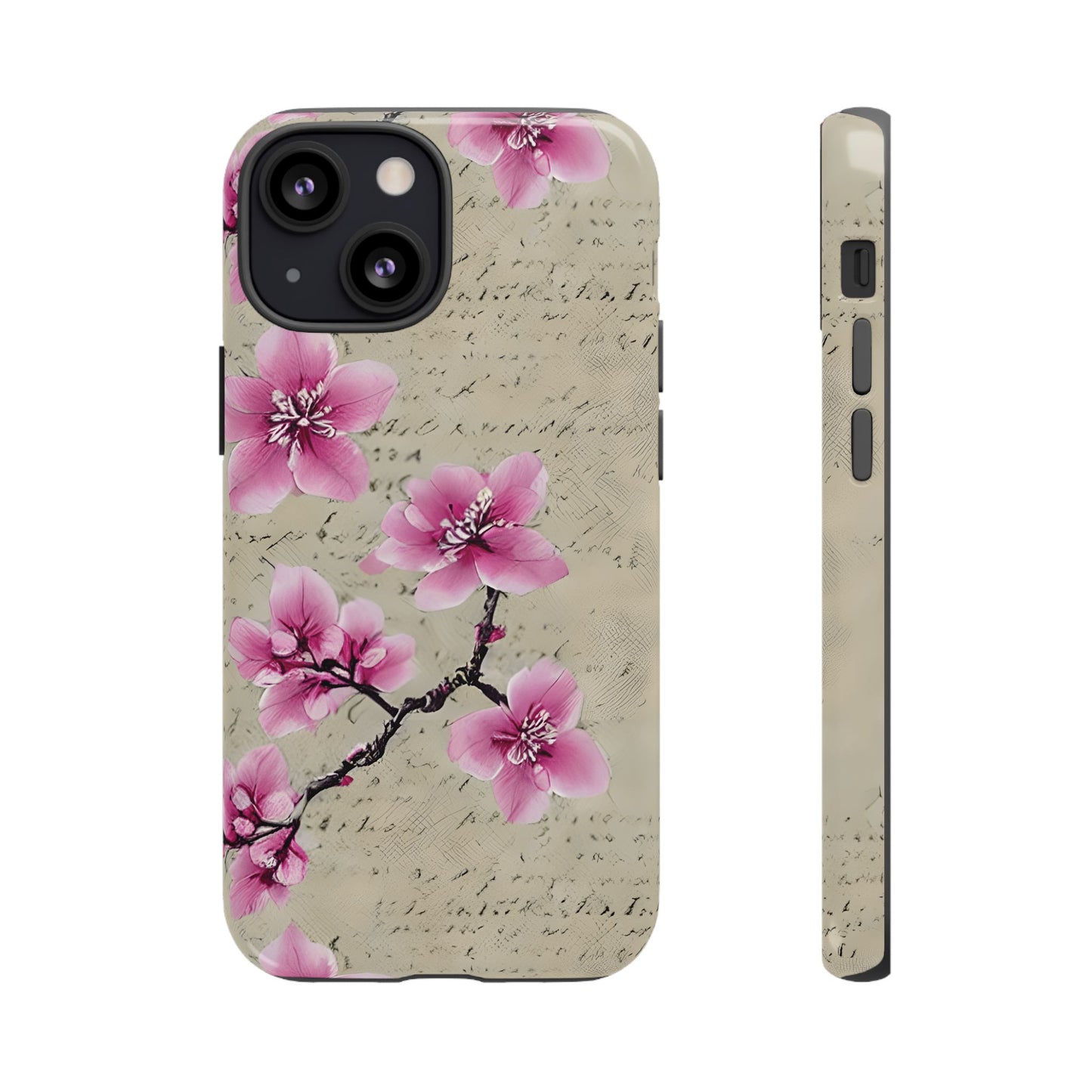 Vintage Pink Cherry Blossom Floral Script Protective Case