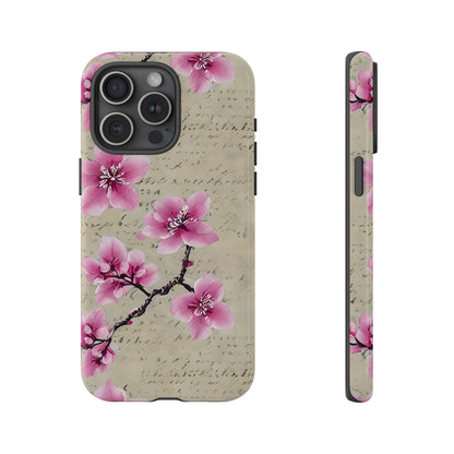 Vintage Pink Cherry Blossom Floral Script Protective Case