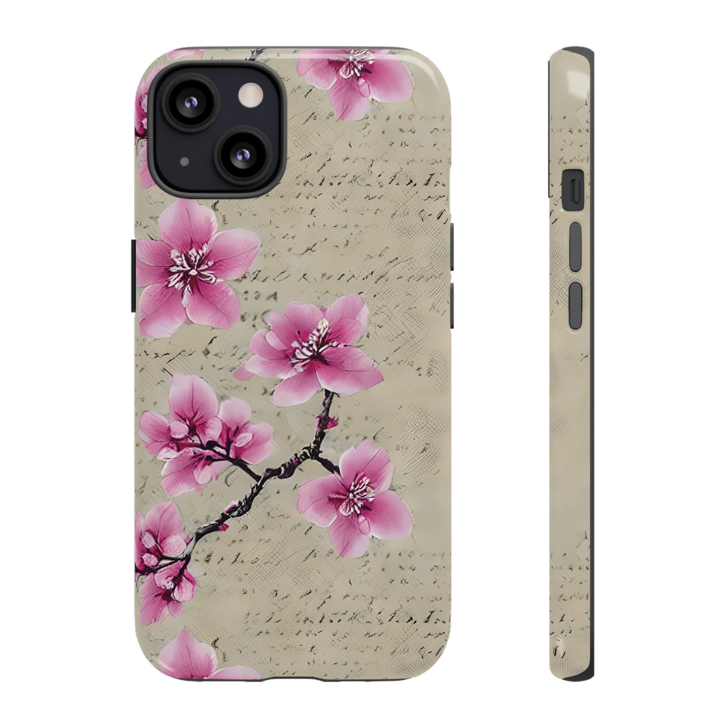 Vintage Pink Cherry Blossom Floral Script Protective Case