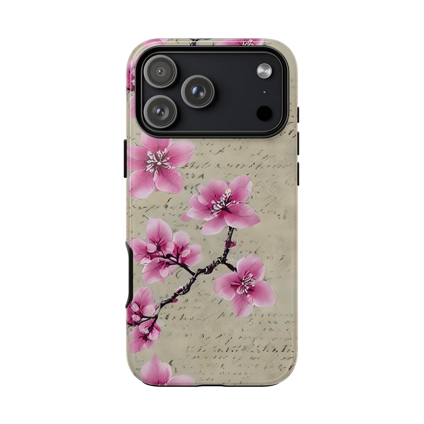 Vintage Pink Cherry Blossom Floral Script Protective Case