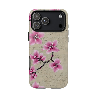 Vintage Pink Cherry Blossom Floral Script Protective Case