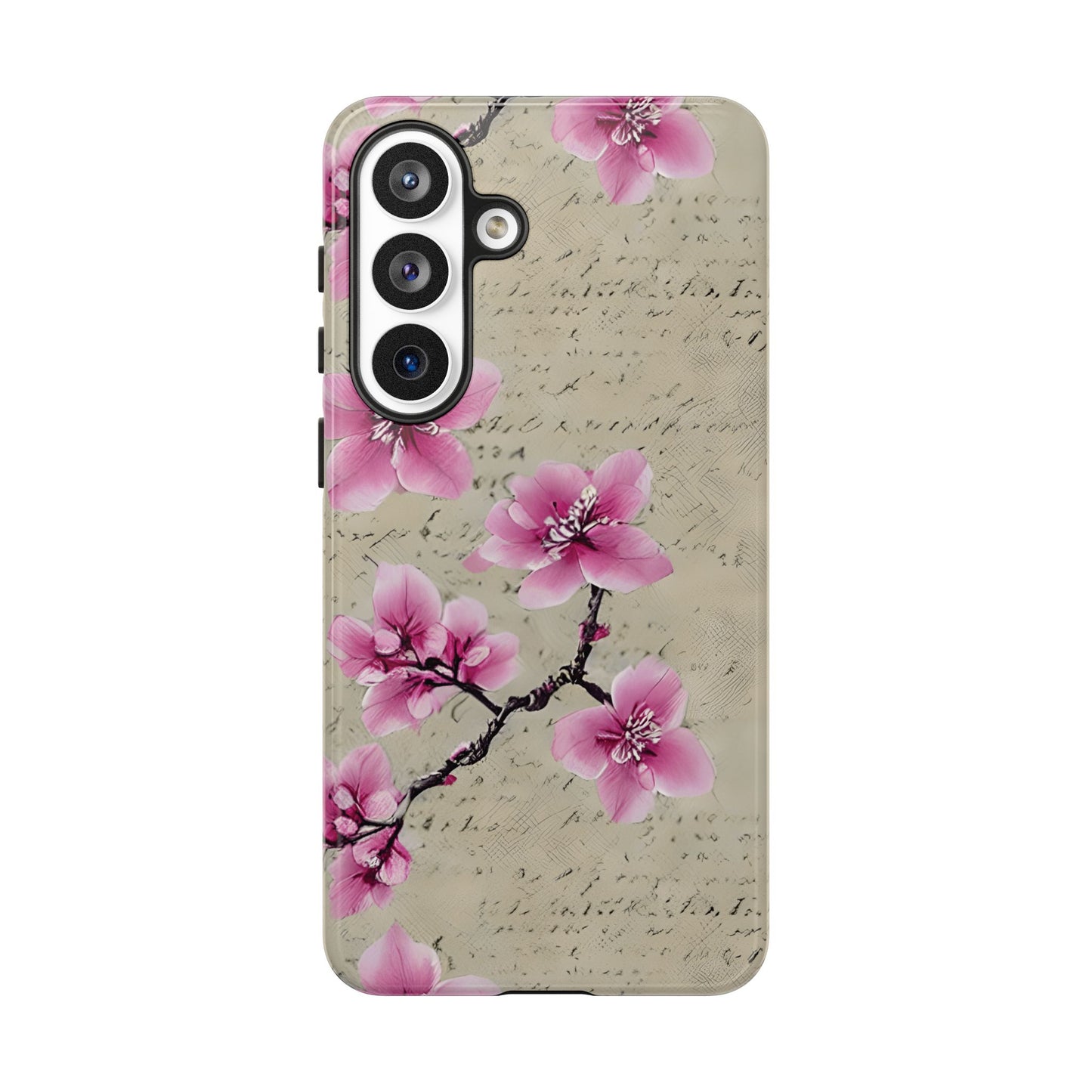 Vintage Pink Cherry Blossom Floral Script Protective Case