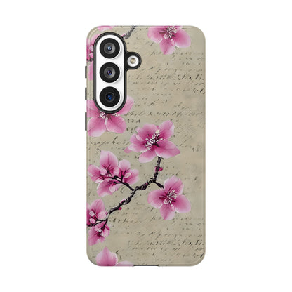 Vintage Pink Cherry Blossom Floral Script Protective Case