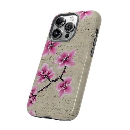 Vintage Pink Cherry Blossom Floral Script Protective Case