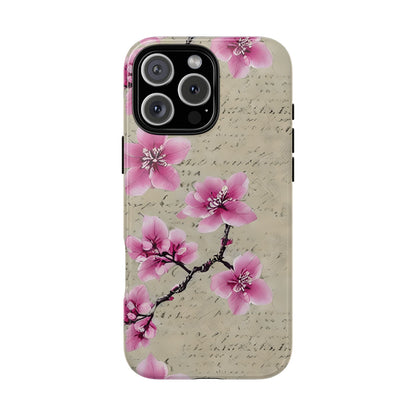 Vintage Pink Cherry Blossom Floral Script Protective Case