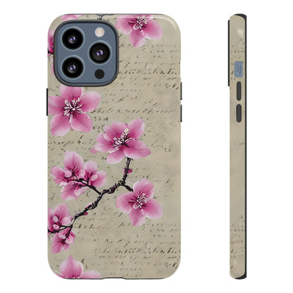 Vintage Pink Cherry Blossom Floral Script Protective Case
