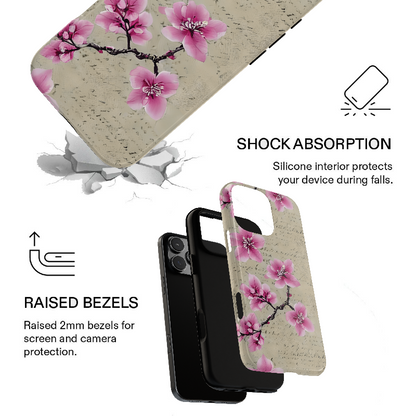 Vintage Pink Cherry Blossom Floral Script Protective Case