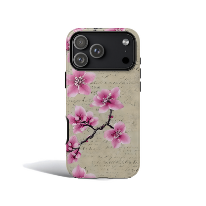Vintage Pink Cherry Blossom Floral Script Protective Case